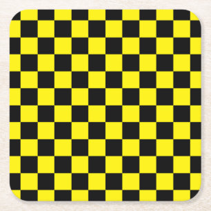 Chequered Black and Yellow Square Paper Coaster