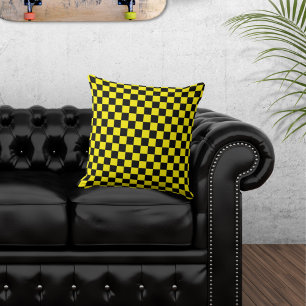 Chequered Black and Yellow Throw Pillow