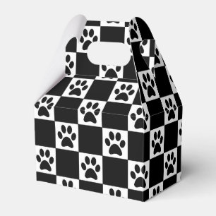 Chequered Black Pawprints Favor Box
