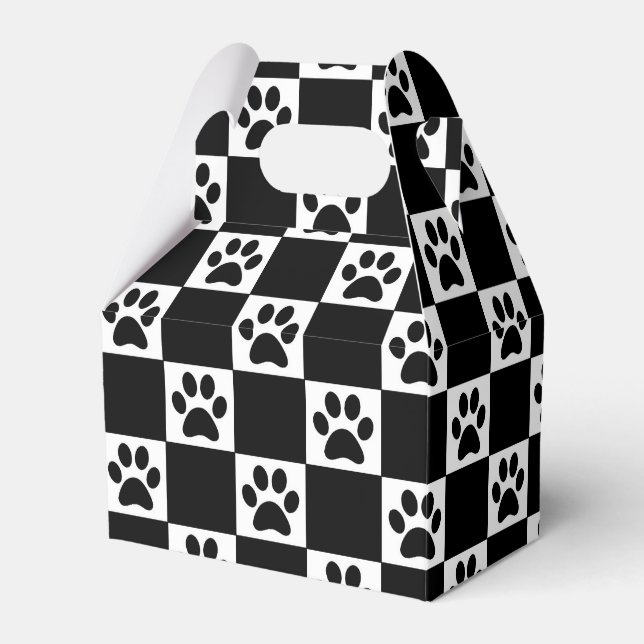 Chequered Black Pawprints Favor Box (Front Side)
