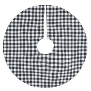 Chequered Black Plaid Black and White Check Brushed Polyester Tree Skirt