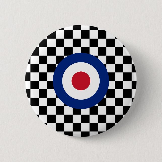 Chequered Black Racing Target Mod 2 Inch Round Button (Front)