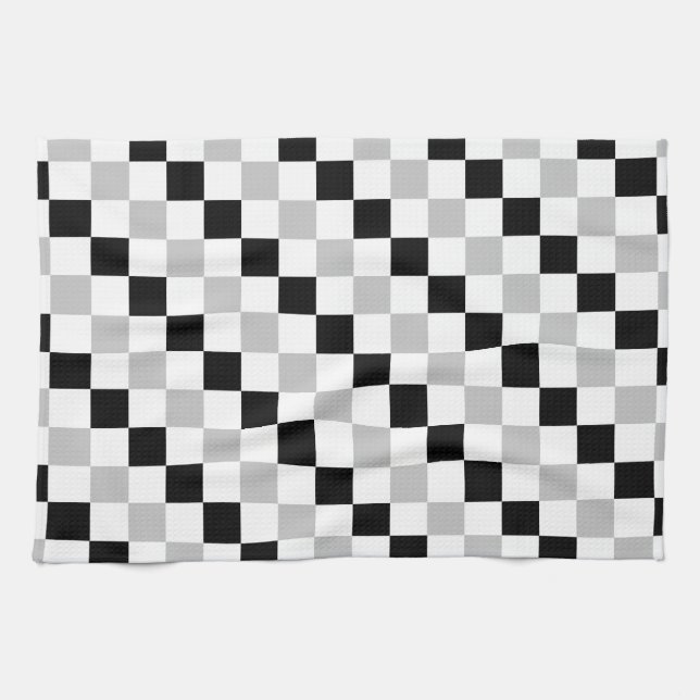 Chequered Black, White and Grey Kitchen Towel (Horizontal)