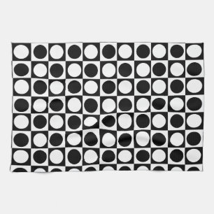 Chequered Black White Circles Pattern Design  Kitchen Towel