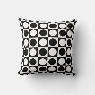 Chequered Black White Circles Pattern Design Throw Pillow