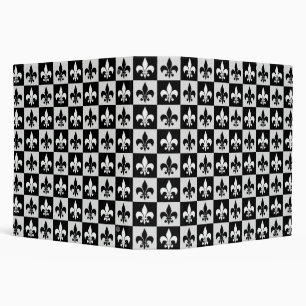 Chequered Black White Fleur-De-Lis Pattern  Binder