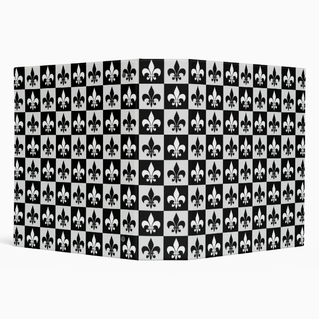 Chequered Black White Fleur-De-Lis Pattern  Binder (Background)