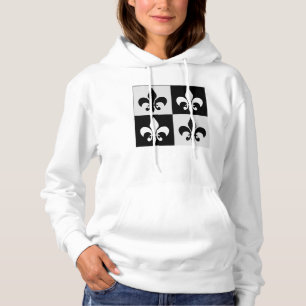 Chequered Black White Fleur-De-Lis Pattern Hoodie