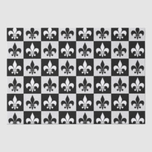 Chequered Black White Fleur-De-Lis Pattern  Tissue Paper