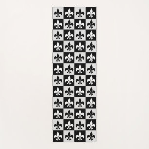 Chequered Black White Fleur-De-Lis Pattern Yoga Mat