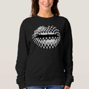 Chequered Black White Lip Cute Chequerboard Women Sweatshirt