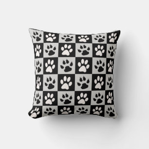 Chequered Black White Paws and Claws Throw Pillow