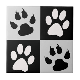 Chequered Black White Paws and Claws Tile