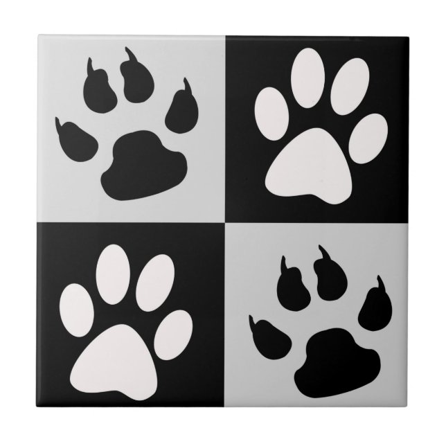 Chequered Black White Paws and Claws Tile (Front)