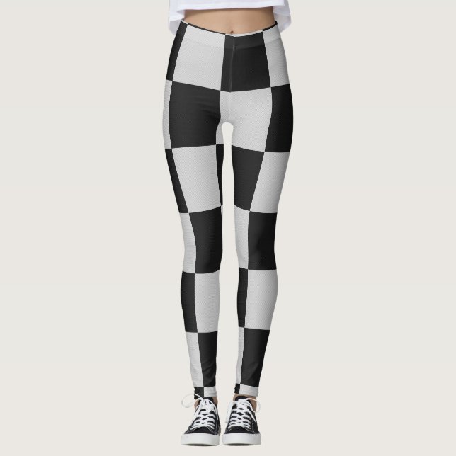 Chequered Black & White Squares or CUSTOM COLOR Leggings (Front)