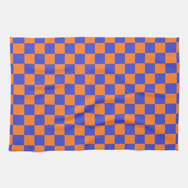 Chequered Blue and Orange Kitchen Towel (Horizontal)