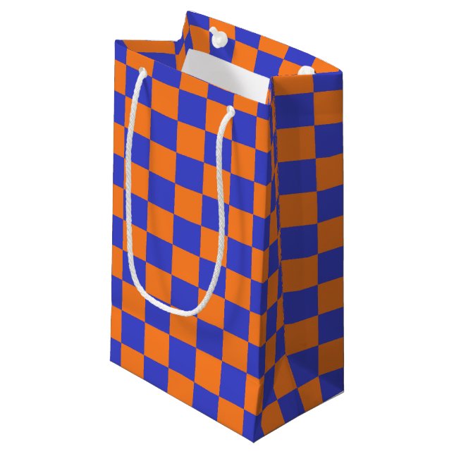 Chequered Blue and Orange Small Gift Bag (Front Angled)