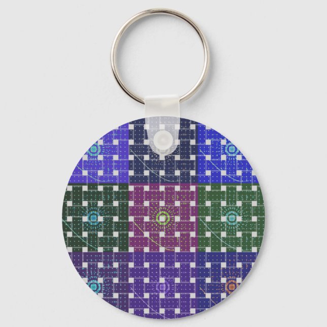 Chequered Blue and Purple Art Print Keychain (Front)