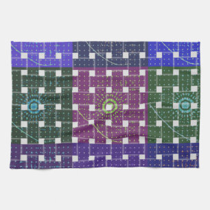 Chequered Blue and Purple Art Print Kitchen Towel