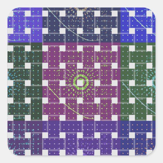 Chequered Blue and Purple Art Print Square Sticker (Front)