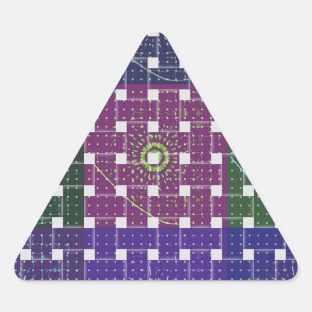 Chequered Blue and Purple Art Print Triangle Sticker (Front)