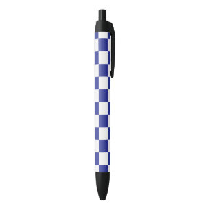 Chequered Blue and White  Black Ink Pen