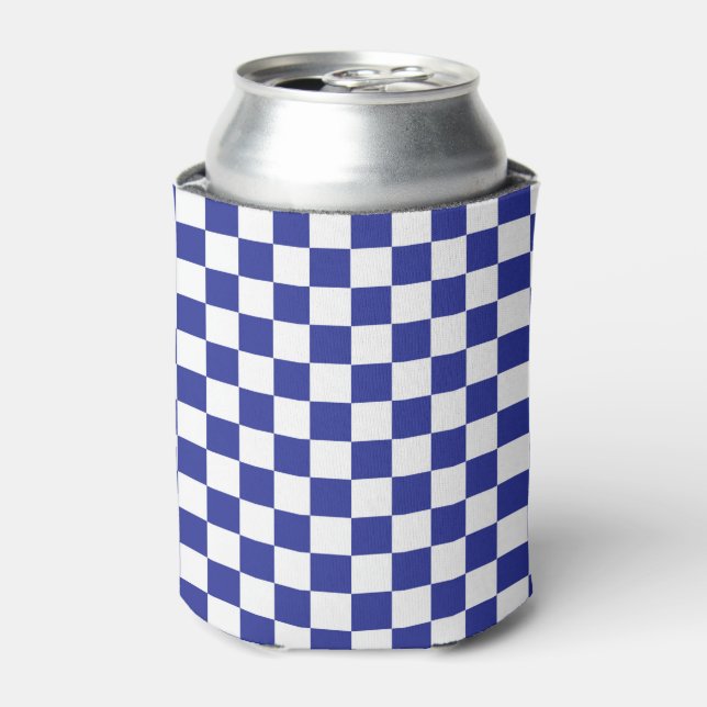 Chequered Blue and White Can Cooler (Can Front)