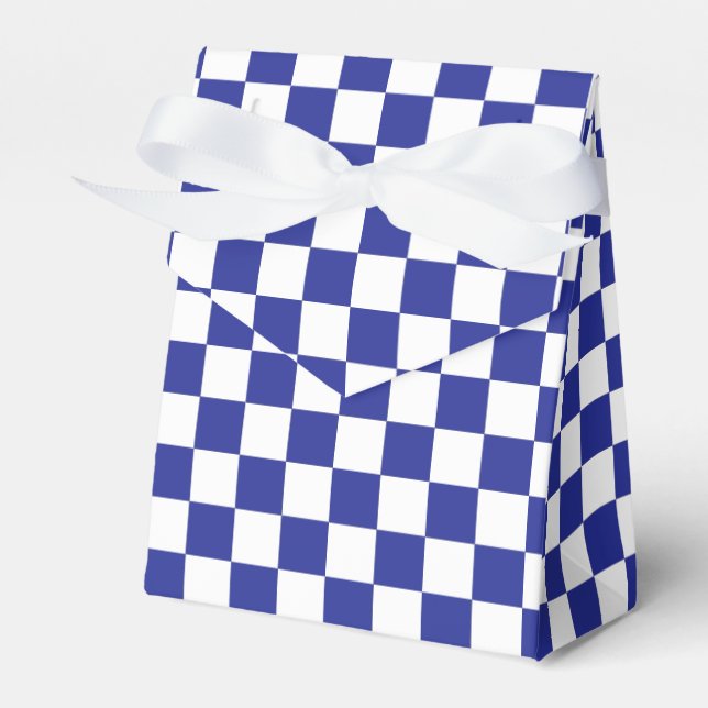 Chequered Blue and White  Favor Box (Front Side)
