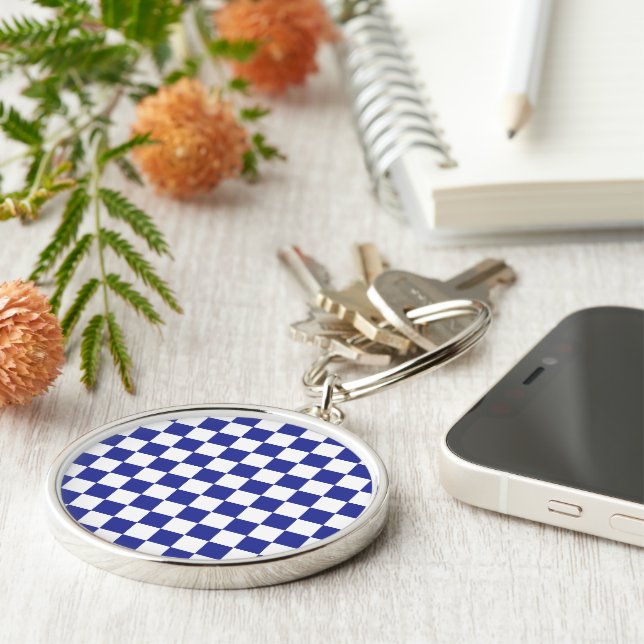 Chequered Blue and White  Keychain (Side)