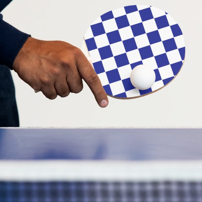 Chequered Blue and White  Ping Pong Paddle (Insitu)