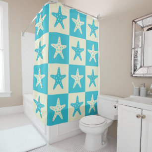 Chequered Blue and White Starfish Pattern 