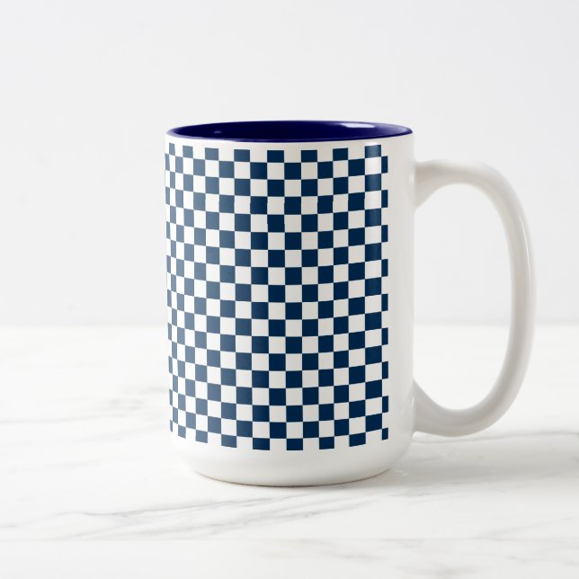 Chequered Blue and White Two-Tone Coffee Mug (Right)
