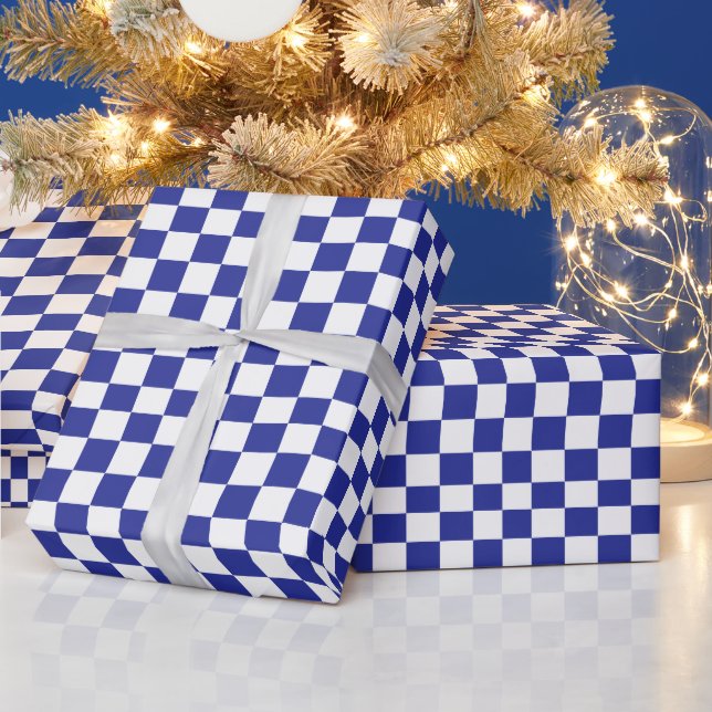 Chequered Blue and White  Wrapping Paper (Holidays)