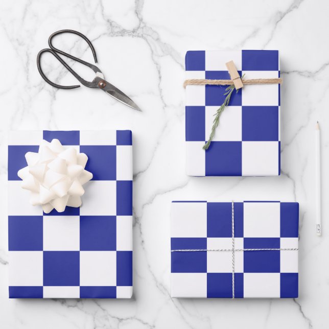 Chequered Blue and White  Wrapping Paper Sheet (Front)
