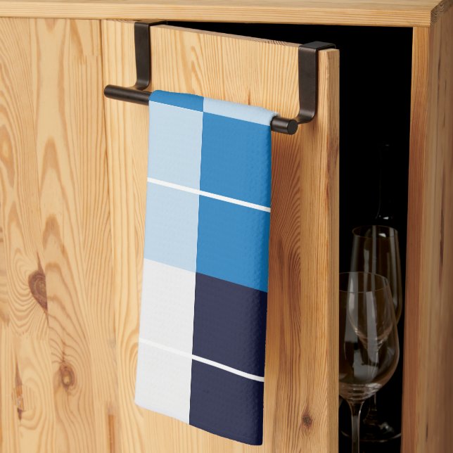 Chequered Blue Chequered Plaid Pattern Kitchen Towel (Thirds Fold)