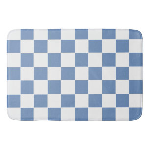 Chequered Blue/Grey and White Bath Mat