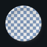 Chequered Blue/Grey and White Paper Plate<br><div class="desc">Abstract digital art of blue/grey and white squares in a chequered formation.</div>