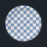Chequered Blue/Grey and White Paper Plate<br><div class="desc">Abstract digital art of blue/grey and white squares in a chequered formation.</div>