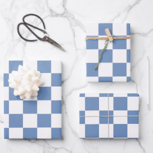Chequered Blue/Grey and White Wrapping Paper Sheet