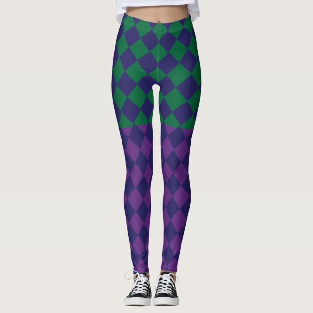 Chequered Blue, purple and Green Smaller Leggings. Leggings (Front)