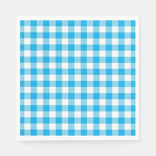 Chequered Blue White Checks Pattern Gingham Plaid Napkin (Front)