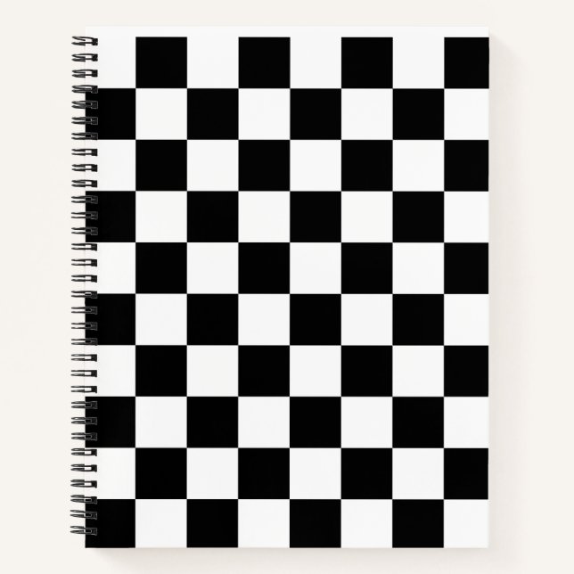 Chequered board pattern with white,black notebook (Front)