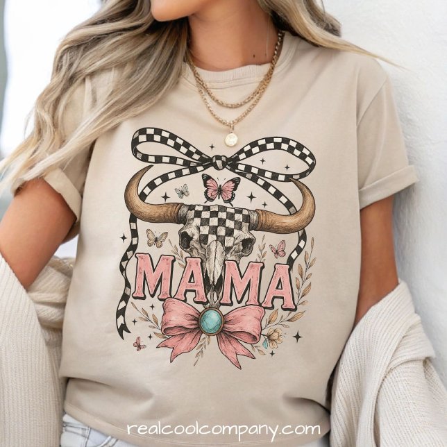 Chequered Bow Skull Mama Western Vibes Tee (Creator Uploaded)