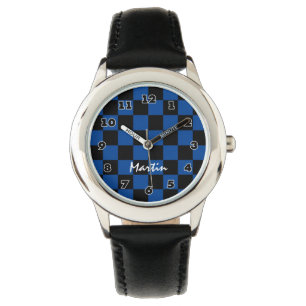 Chequered boy's watch personalized with kids name