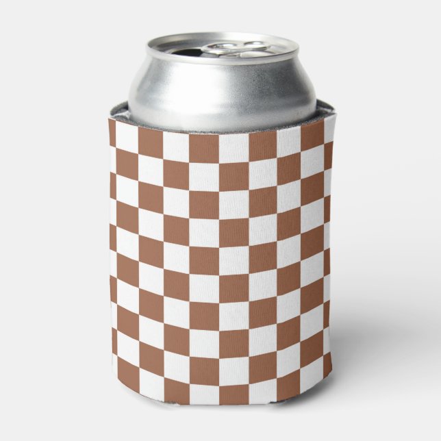 Chequered Brown and White Can Cooler (Can Front)