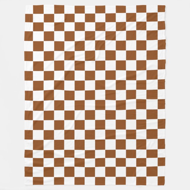 Chequered Brown and White  Fleece Blanket (Front)