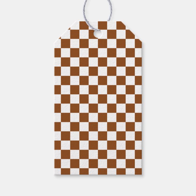 Chequered Brown and White  Gift Tags (Front)