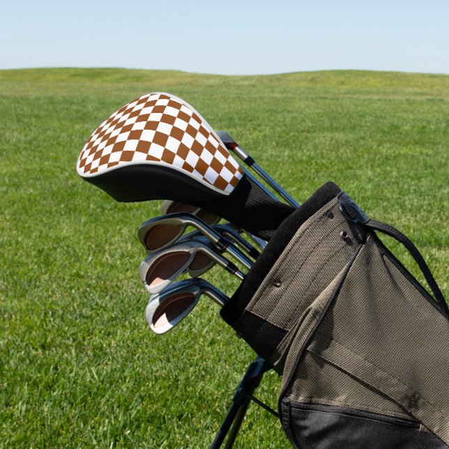 Chequered Brown and White  Golf Head Cover (In Situ)