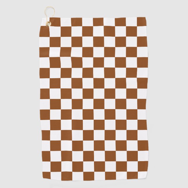Chequered Brown and White  Golf Towel (Front)