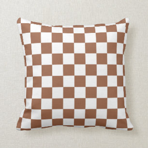 Chequered Brown and White Throw Pillow